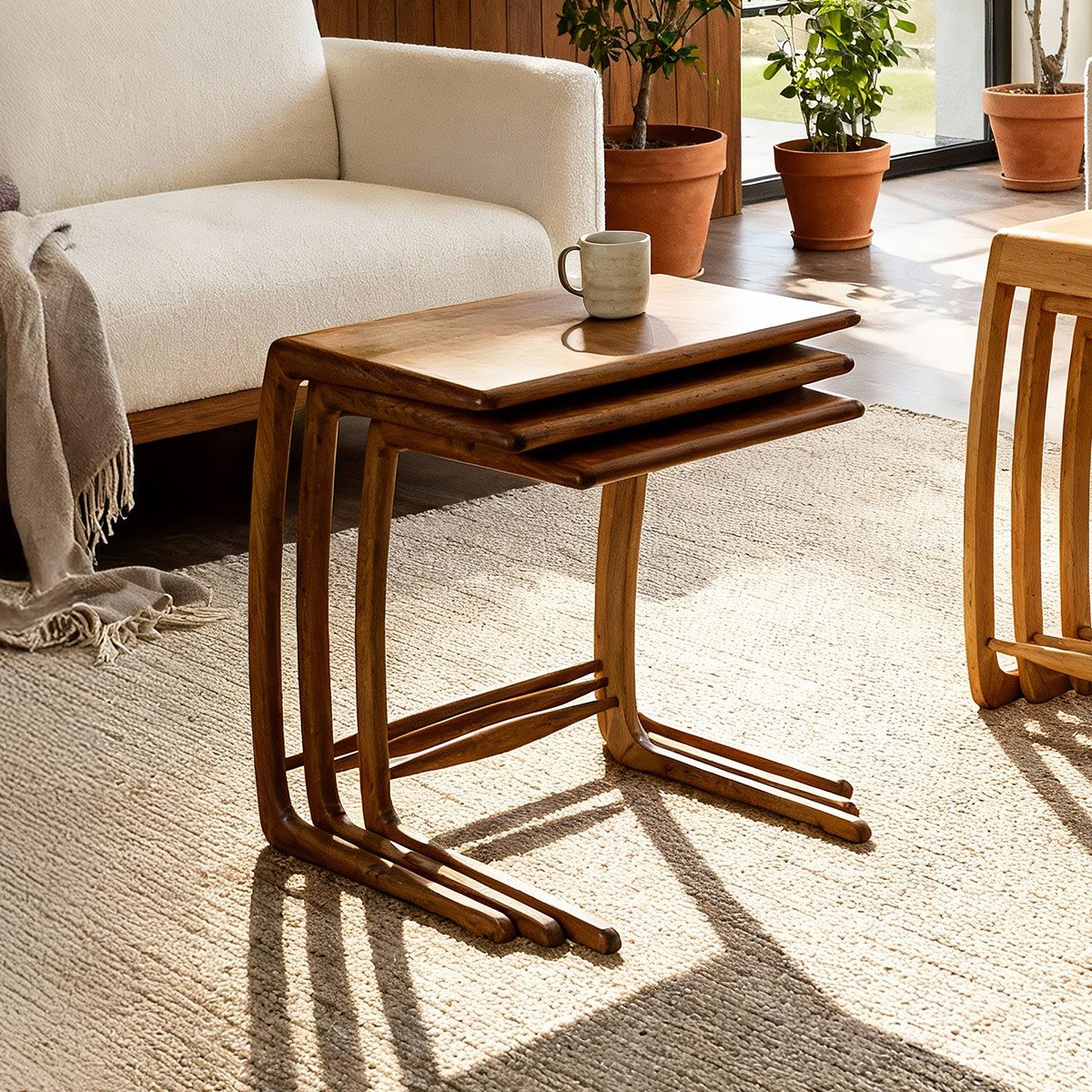 Junior Trio MidCentury Ceviz Zigon C Sehpa Seti resmi